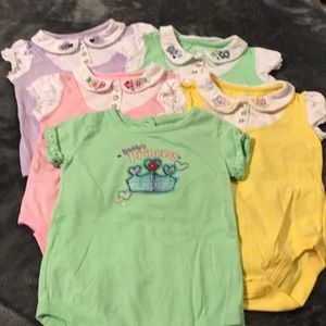 Five Onsies - Purple, Green (2), Pink & Yellow